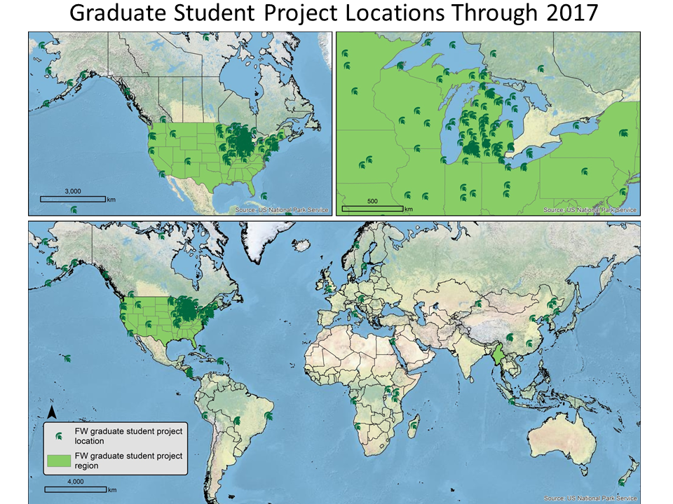 FW graduate student project locations through 2017
